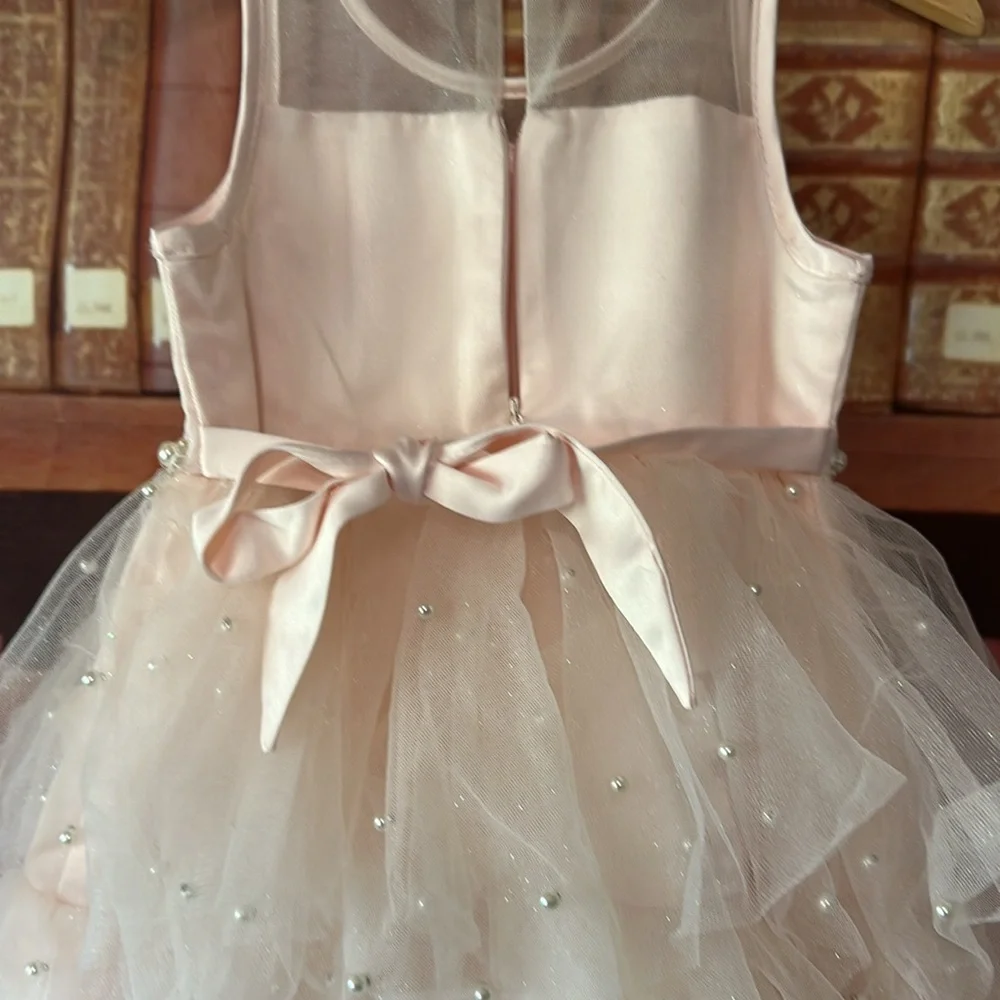 American Princess Blush Pink Tulle Flower Girl Dress Pearl Formal 4T